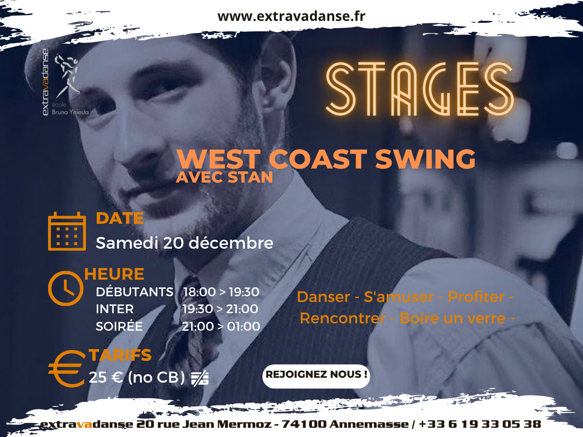 Stages WCS & soirées : Samedi 20 décembre et toutes les dates à venir